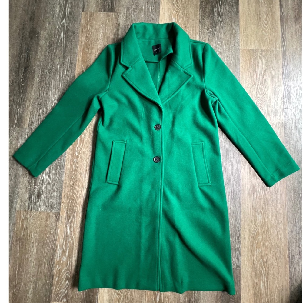 Love Tree Coat Women Large Green Longline Notched Lapel Two Button Outerwear